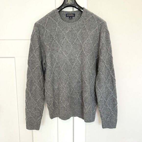 Brooks Brothers Grey Scottish Lambswool Diamond Cable Knit